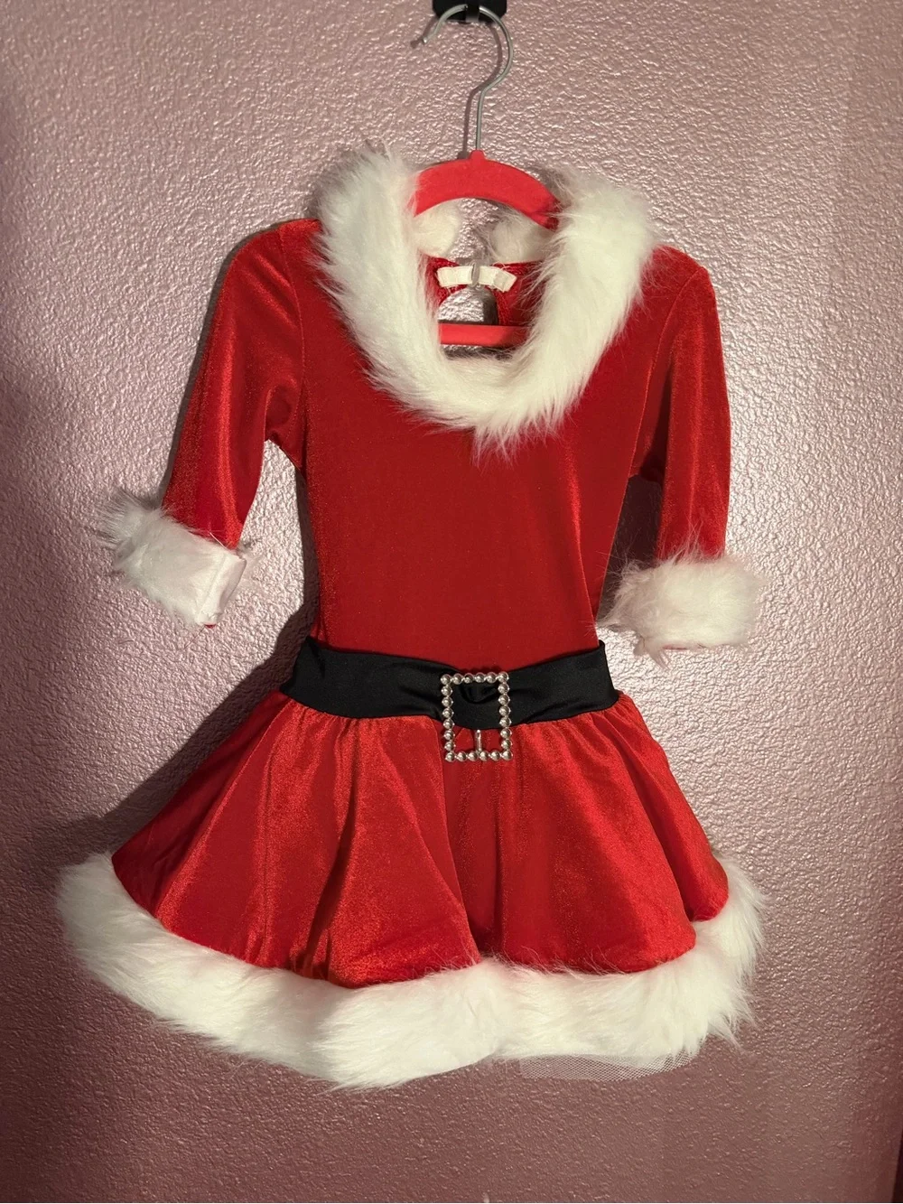 Girls Holiday Velvet Santa Dress with Faux Fur Trim